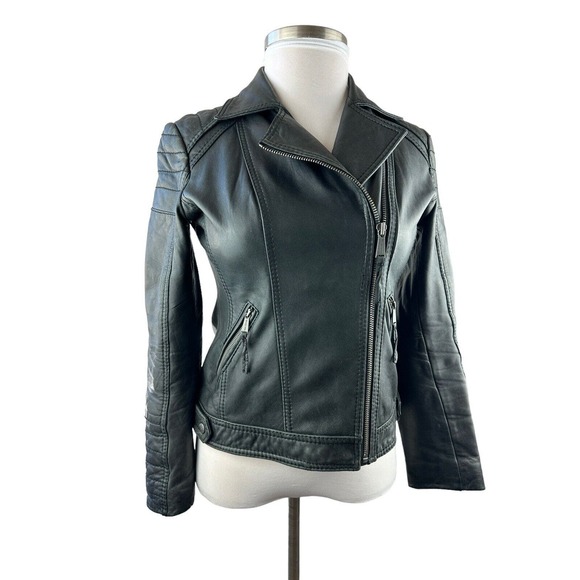 Michael Michael Kors Motorcycle Leather Jacket Distress Black Zip Moto Womens M - Picture 4 of 16